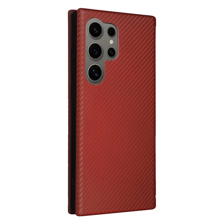 Per Samsung Galaxy S24 Ultra Case Carbon Fiber Texture Leather Cover con slot per scheda - Marrone