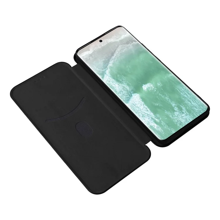 Custodia in pelle per Oppo Reno11 5G (Global), chiusura magnetica automatica, texture in fibra di carbonio - Nero