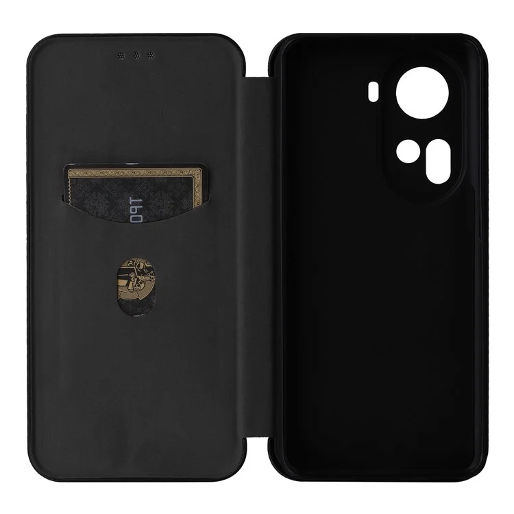 Custodia in pelle per Oppo Reno11 5G (Global), chiusura magnetica automatica, texture in fibra di carbonio - Nero