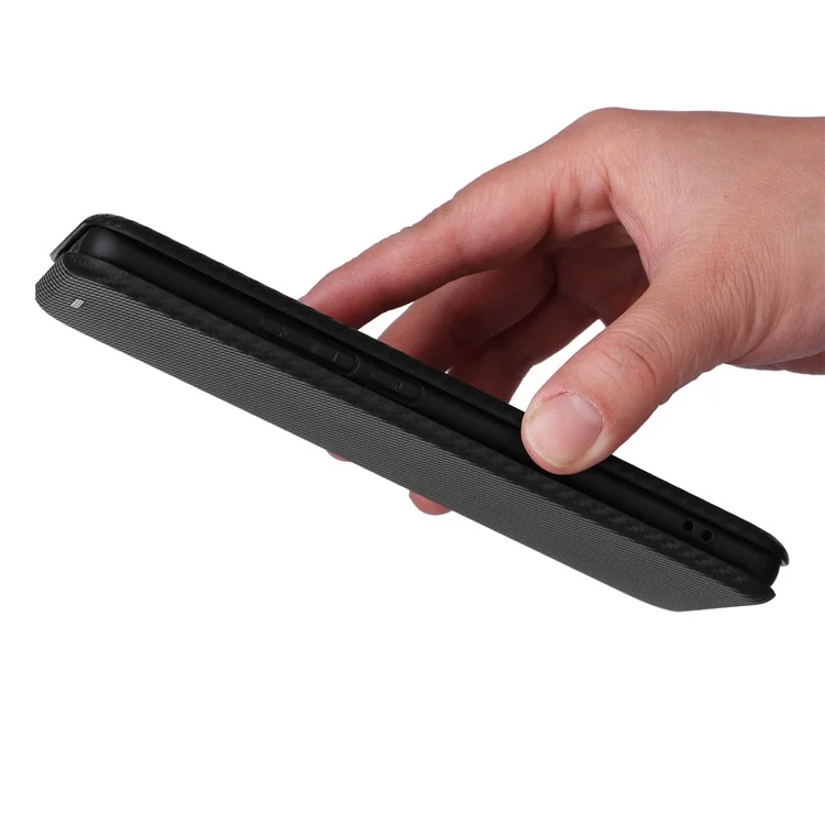 Custodia in pelle per Oppo Reno11 5G (Global), chiusura magnetica automatica, texture in fibra di carbonio - Nero