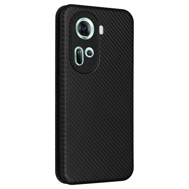 Custodia in pelle per Oppo Reno11 5G (Global), chiusura magnetica automatica, texture in fibra di carbonio - Nero