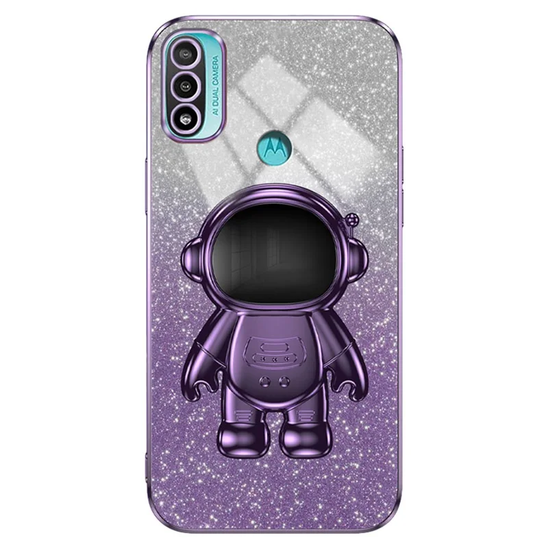 For Motorola Moto E20 Case Astronaut Kickstand PC+TPU Phone Cover - Purple