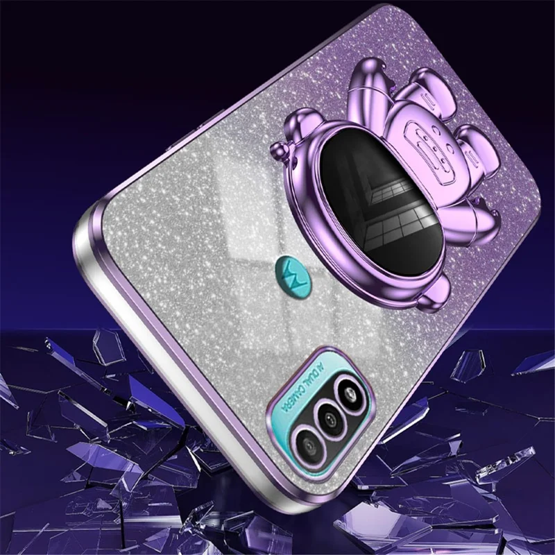 For Motorola Moto E20 Case Astronaut Kickstand PC+TPU Phone Cover - Purple