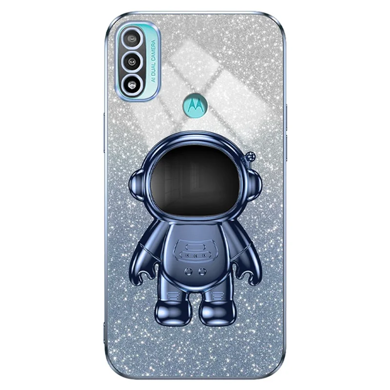 For Motorola Moto E20 Case Astronaut Kickstand PC+TPU Phone Cover - Blue
