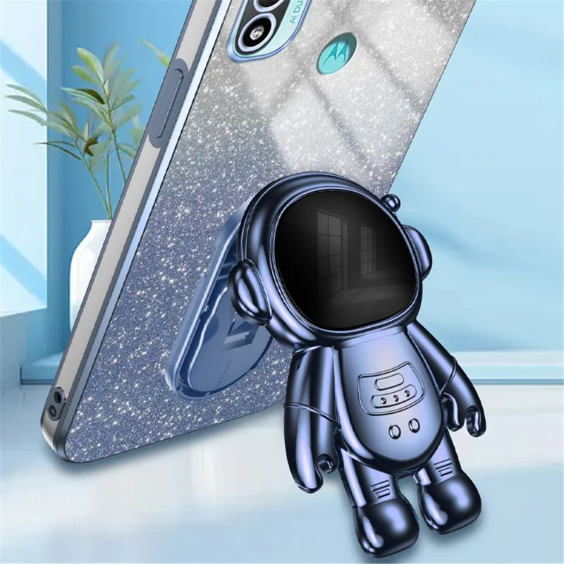 For Motorola Moto E20 Case Astronaut Kickstand PC+TPU Phone Cover - Blue