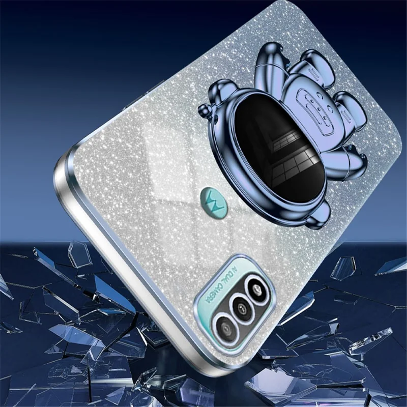 For Motorola Moto E20 Case Astronaut Kickstand PC+TPU Phone Cover - Blue