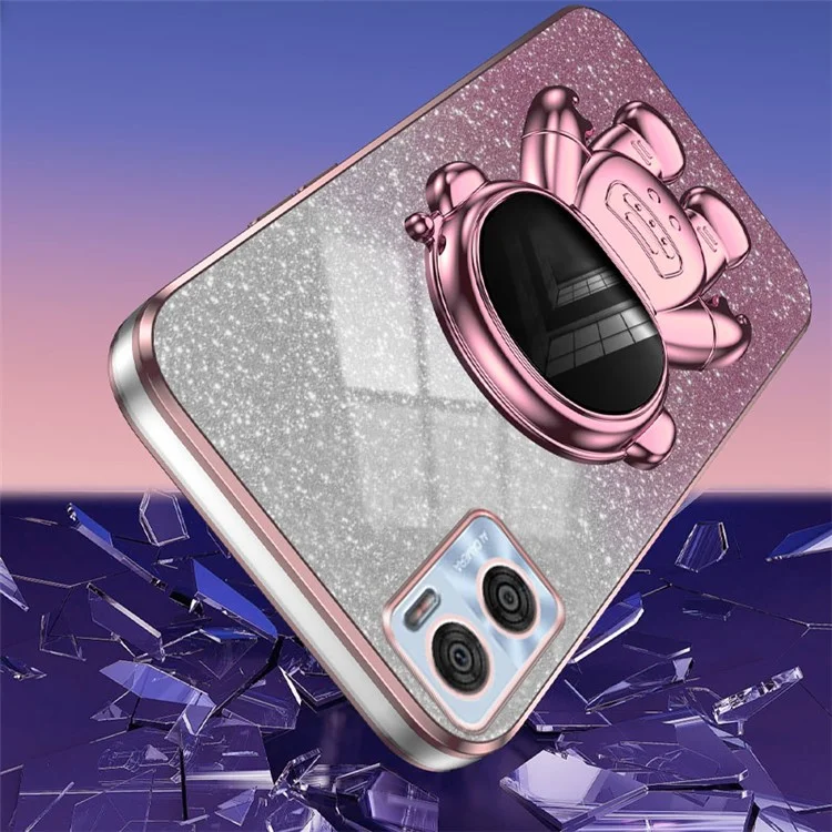 Per Motorola Moto E22 4G Case Astronauta Supporto Antiurto Custodia Telefonica - Rosa