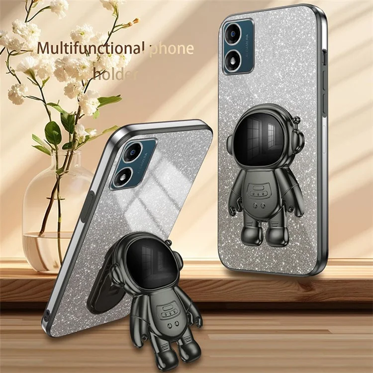 Per Motorola Moto E13 4G Kickstand Case Electroplating Glitter Phone Cover - Nero