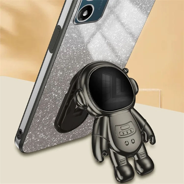 Per Motorola Moto E13 4G Kickstand Case Electroplating Glitter Phone Cover - Nero
