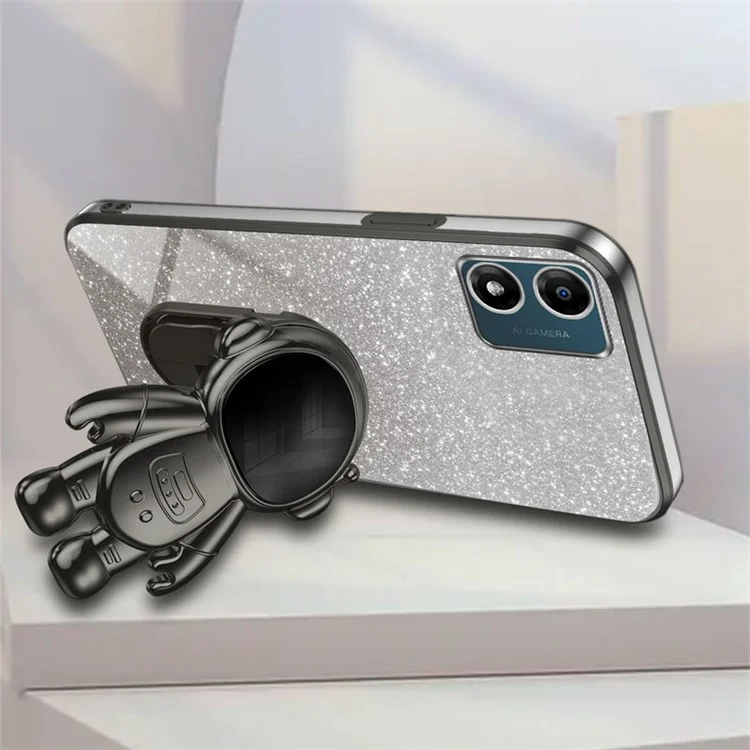 Per Motorola Moto E13 4G Kickstand Case Electroplating Glitter Phone Cover - Nero