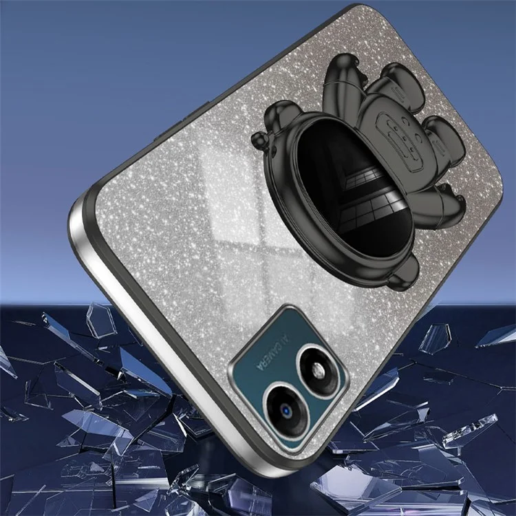 Per Motorola Moto E13 4G Kickstand Case Electroplating Glitter Phone Cover - Nero