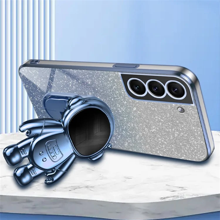 Для Samsung Galaxy S22+ 5G Electroplating Case Astronaut Kickstand Phone Cover - Blue