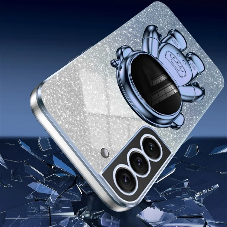 Для Samsung Galaxy S22+ 5G Electroplating Case Astronaut Kickstand Phone Cover - Blue