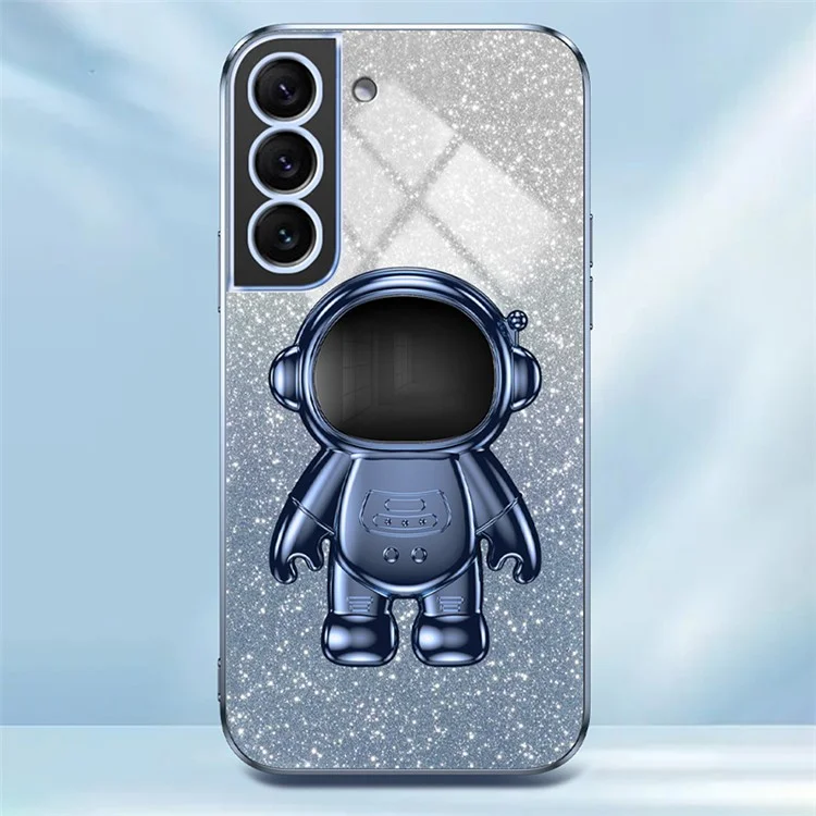 Для Samsung Galaxy S22+ 5G Electroplating Case Astronaut Kickstand Phone Cover - Blue