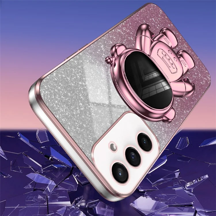 Para Samsung Galaxy S23 FE Case Proteção de Telefone com Revestimento Eletrolítico PC+TPU Capa com Suporte Astronauta - Rosa