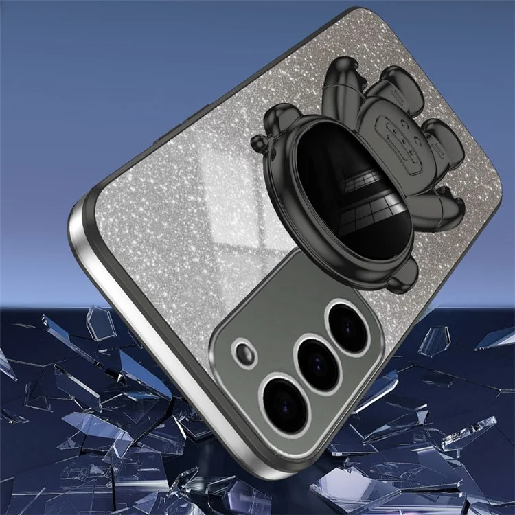 Para Samsung Galaxy S23+ Glitter Powder Phone Case Astronaut Kickstand PC+TPU Cover - Preto