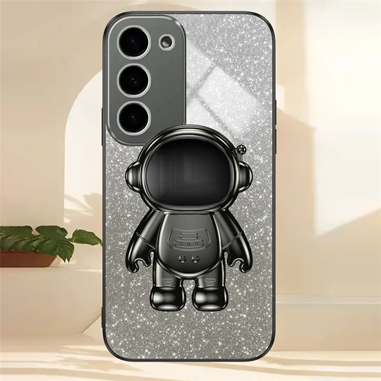 Para Samsung Galaxy S23+ Glitter Powder Phone Case Astronaut Kickstand PC+TPU Cover - Preto