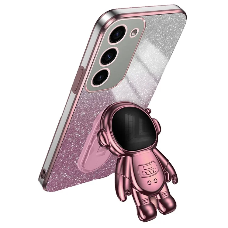 Für Samsung Galaxy S23 Case PC+TPU Astronaut Kickstand Electroplating Phone Cover - Pink