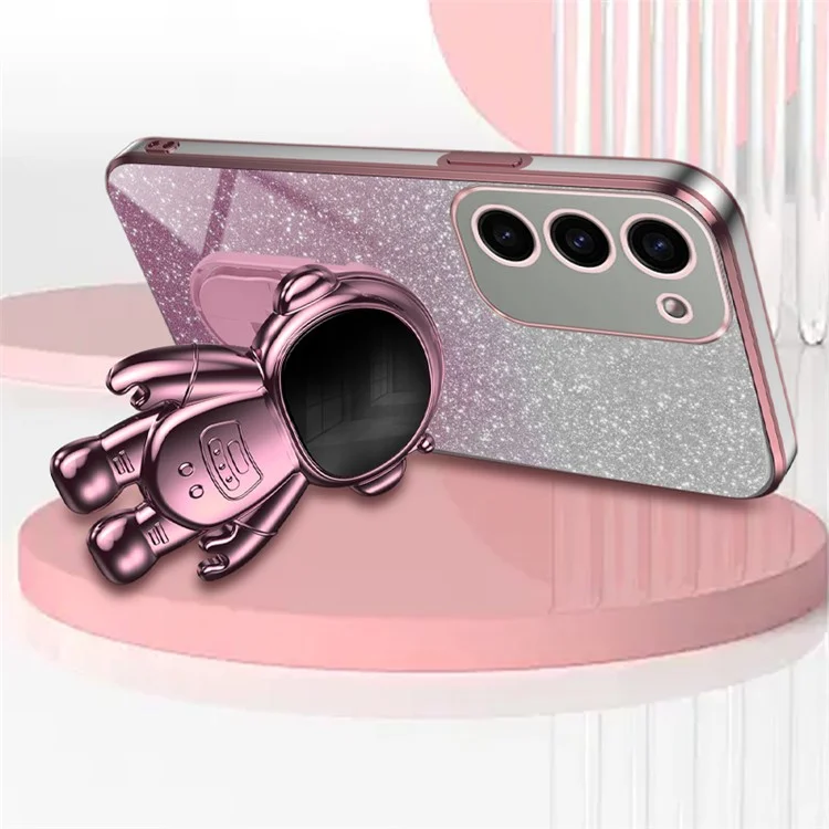 Für Samsung Galaxy S23 Case PC+TPU Astronaut Kickstand Electroplating Phone Cover - Pink