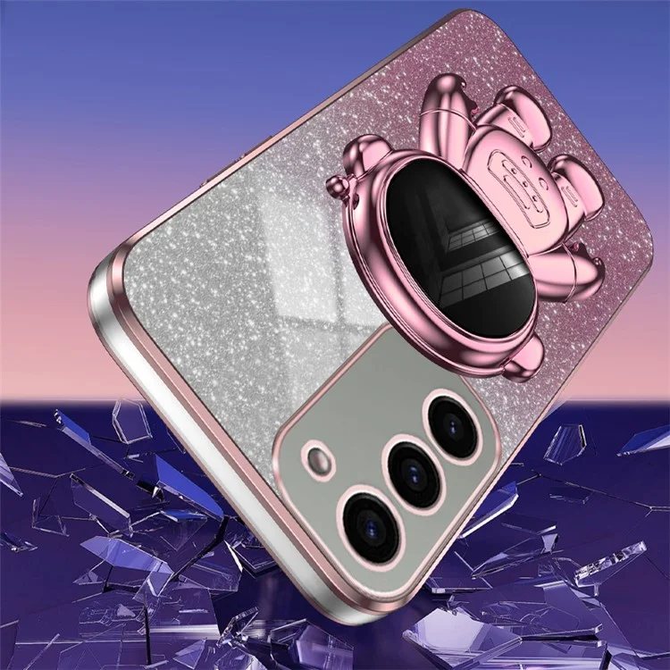 Für Samsung Galaxy S23 Case PC+TPU Astronaut Kickstand Electroplating Phone Cover - Pink