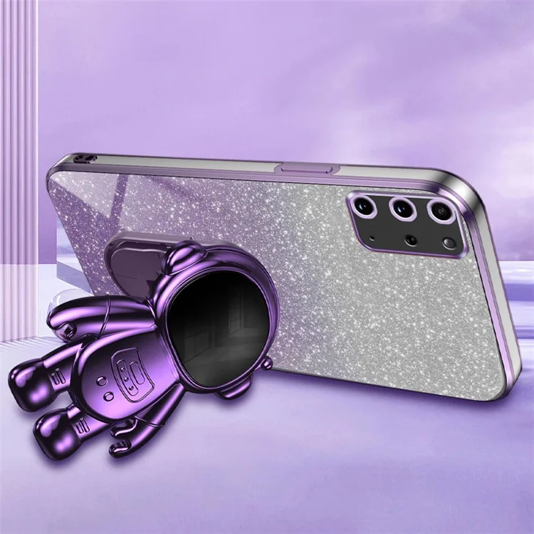 Para Samsung Galaxy S20 Más 5G / Case de Teléfono de Kickstand 4G PC+TPU Shell Electroplating Cell Telephip Cover - Púrpura