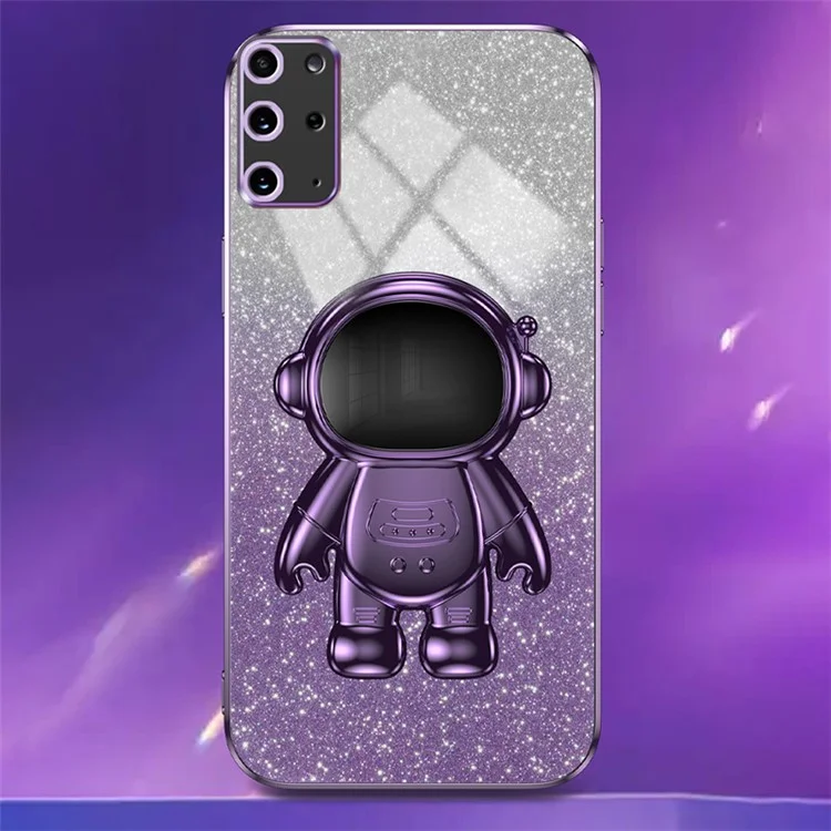 Para Samsung Galaxy S20 Plus 5G / 4G Funda de Teléfono con Soporte Funda de Teléfono Celular PC+TPU Carcasa Electrochapa - Morado