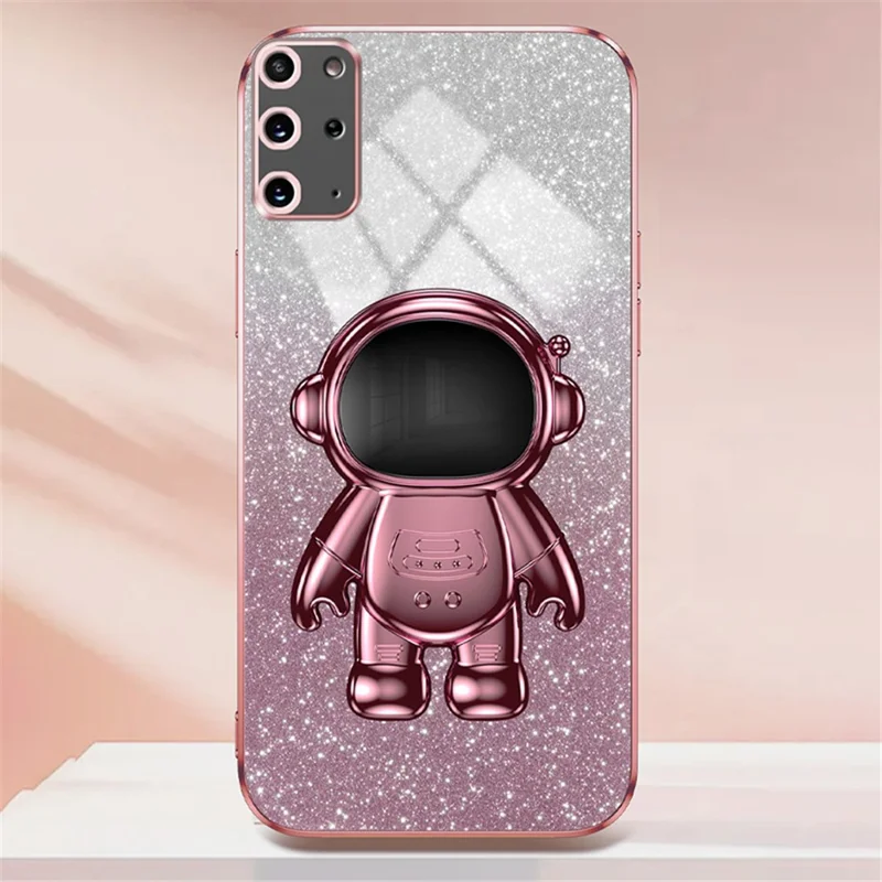 For Samsung Galaxy S20 Plus 5G / 4G Kickstand Phone Case PC+TPU Shell Electroplating Cell Phone Cover - Pink