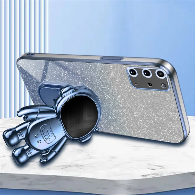 For Samsung Galaxy S20 Plus 5G / 4G Kickstand Phone Case PC+TPU Shell Electroplating Cell Phone Cover - Blue