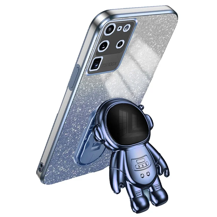 Pour Samsung Galaxy S20 Ultra Case Cutout Cutout Astronaute Kickstand Dustoproping pc + Tpu Téléphone - Bleu