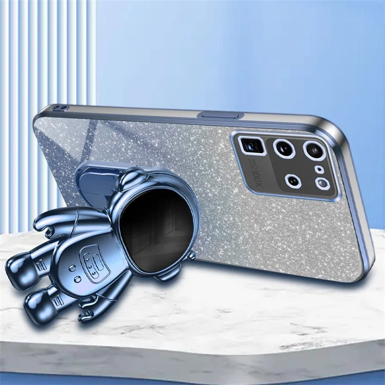 Für Samsung Galaxy S20 Ultra Case Präzise Aussparung Astronaut Ständer Staubdicht PC+TPU Handyhülle - Blau