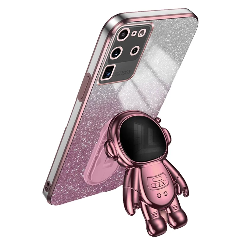 Para Samsung Galaxy S20 Ultra Case Precise Cutout Astonauta Kickstand PC+TPU Tampa de Telefone Tpu - Rosa