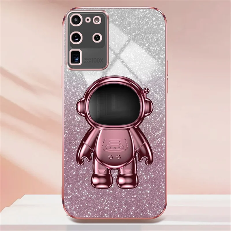 Para Samsung Galaxy S20 Ultra Case Precise Cutout Astonauta Kickstand PC+TPU Tampa de Telefone Tpu - Rosa