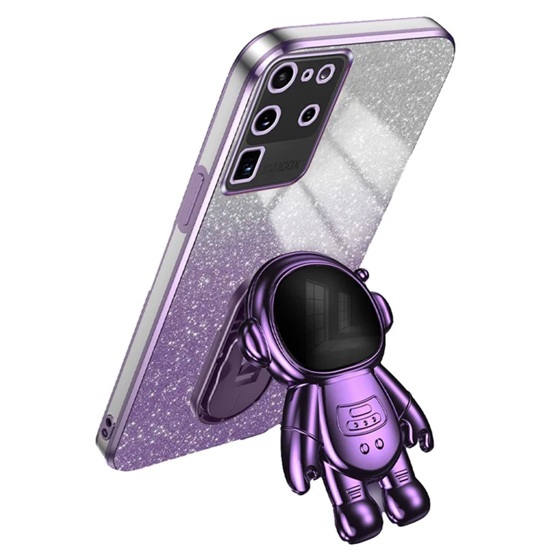 For Samsung Galaxy S20 Ultra Case Precise Cutout Astronaut Kickstand Dustproof PC+TPU Phone Cover - Purple