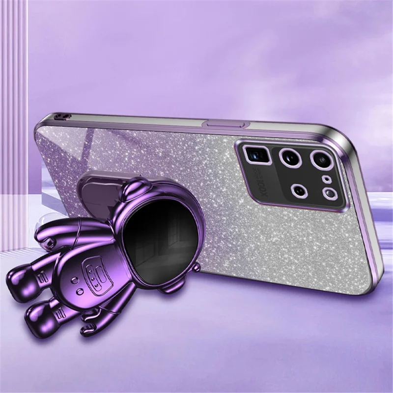 For Samsung Galaxy S20 Ultra Case Precise Cutout Astronaut Kickstand Dustproof PC+TPU Phone Cover - Purple