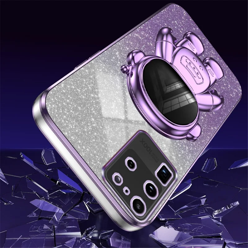 For Samsung Galaxy S20 Ultra Case Precise Cutout Astronaut Kickstand Dustproof PC+TPU Phone Cover - Purple