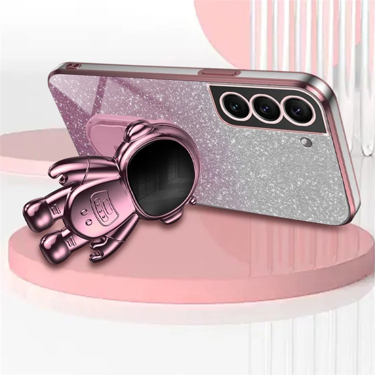Pour Samsung Galaxy S21 FE 5G PC+TPU Case Anti-scratch Phone Cover with Astronaut Kickstand - Rose