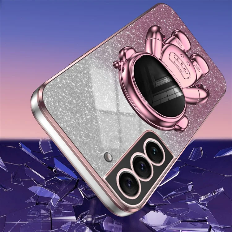 Pour Samsung Galaxy S21 FE 5G PC+TPU Case Anti-scratch Phone Cover with Astronaut Kickstand - Rose