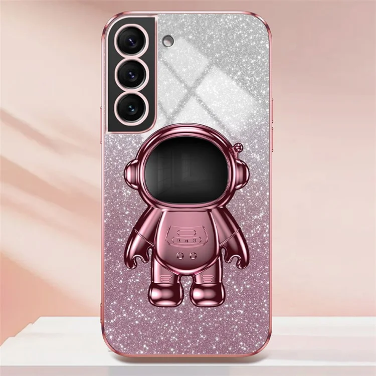 Pour Samsung Galaxy S21 FE 5G PC+TPU Case Anti-scratch Phone Cover with Astronaut Kickstand - Rose