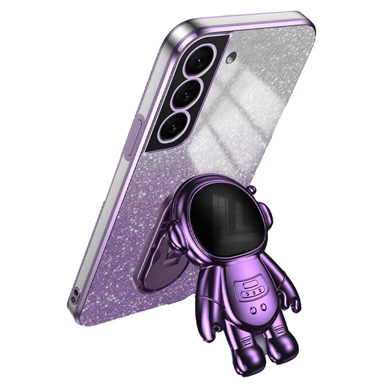 For Samsung Galaxy S21 FE 5G PC+TPU Case Anti-scratch Phone Cover with Astronaut Kickstand - Purple