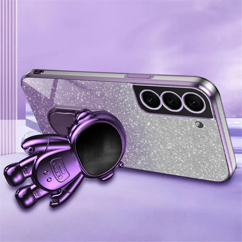 For Samsung Galaxy S21 FE 5G PC+TPU Case Anti-scratch Phone Cover with Astronaut Kickstand - Purple
