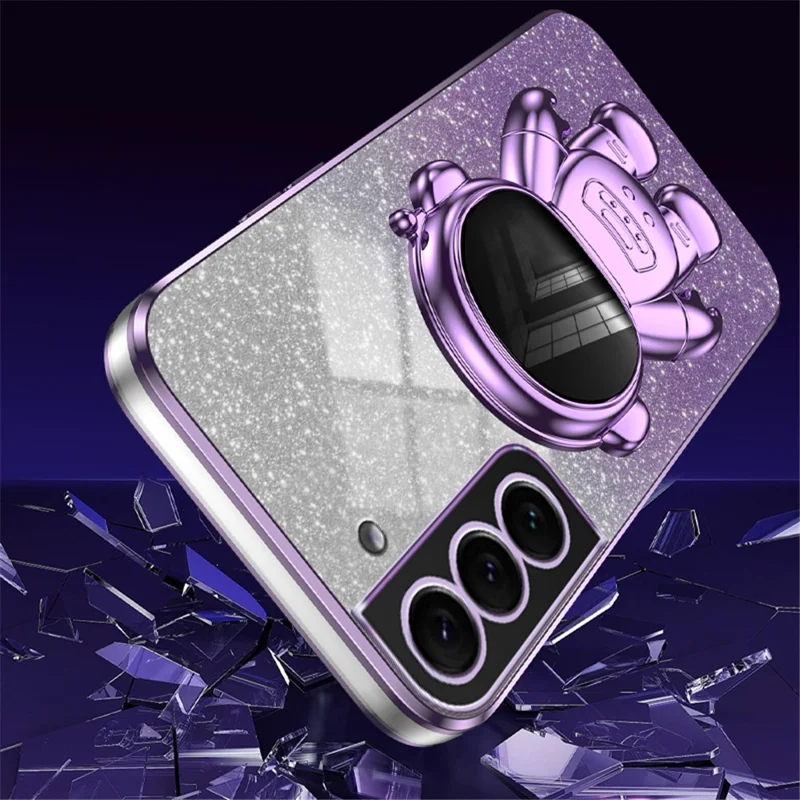 For Samsung Galaxy S21 FE 5G PC+TPU Case Anti-scratch Phone Cover with Astronaut Kickstand - Purple