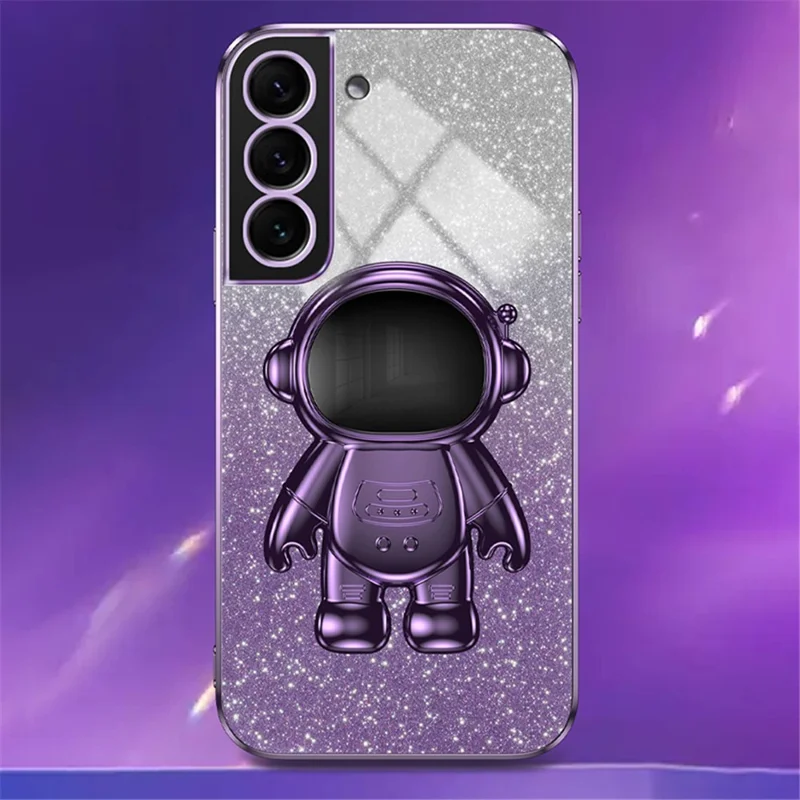 For Samsung Galaxy S21 FE 5G PC+TPU Case Anti-scratch Phone Cover with Astronaut Kickstand - Purple