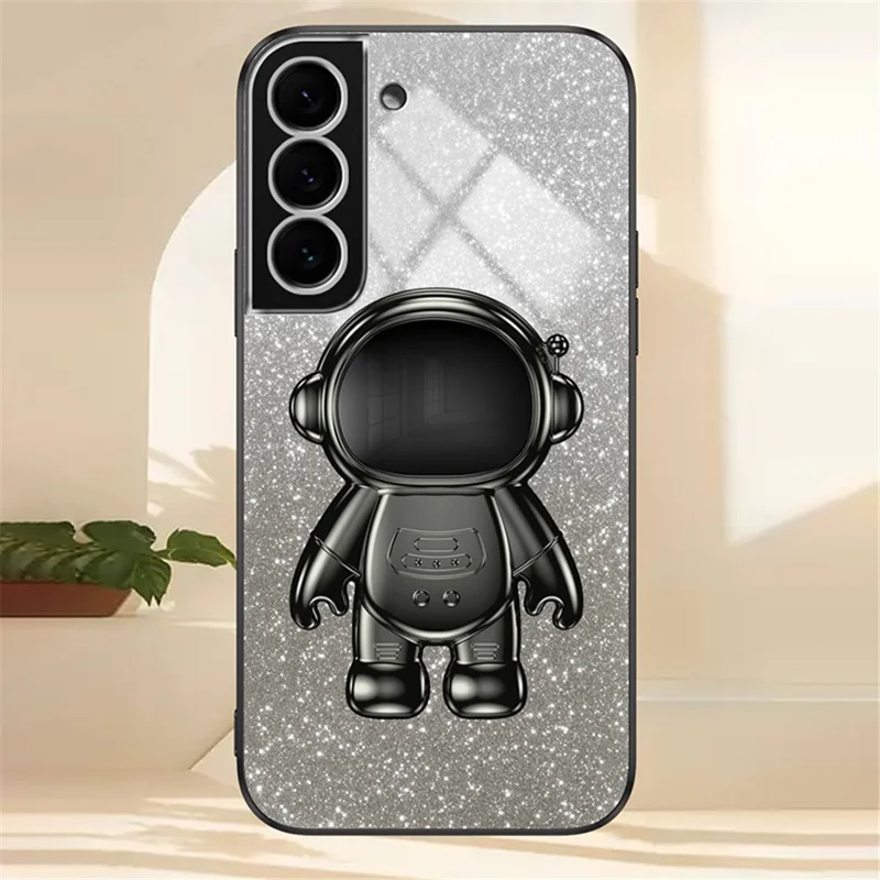 Für Samsung Galaxy S21 FE 5G PC+TPU-Hülle Anti-Kratzer Handyhülle mit Astronauten-Ständer - Blau