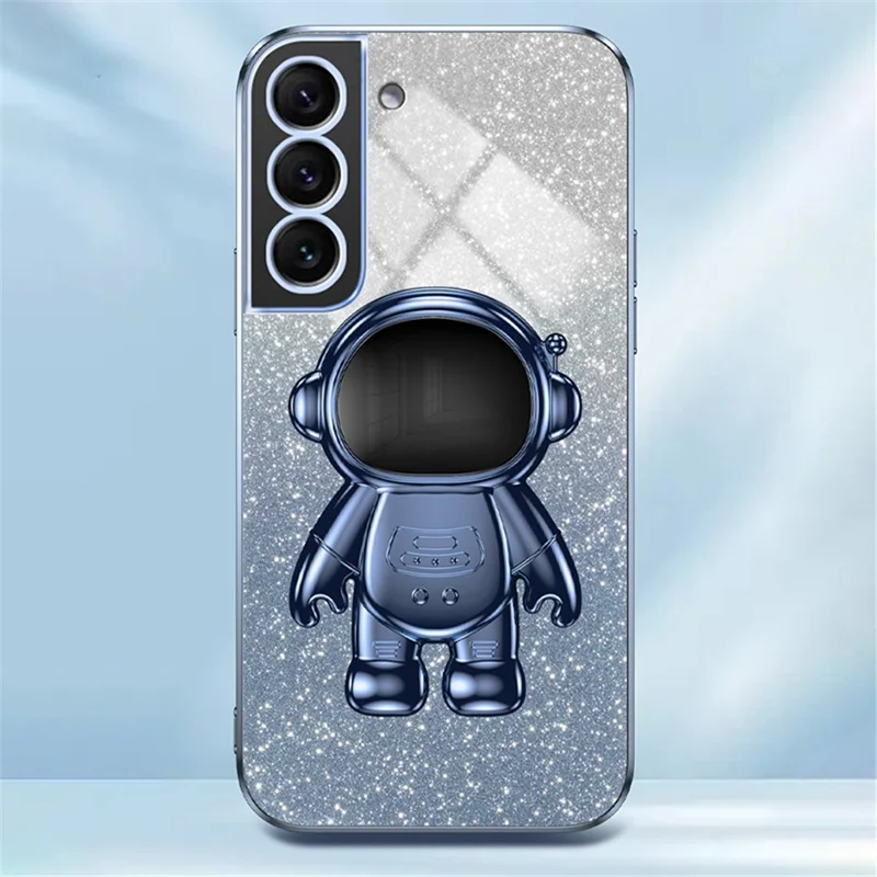 Für Samsung Galaxy S21 FE 5G PC+TPU-Hülle Anti-Kratzer Handyhülle mit Astronauten-Ständer - Blau
