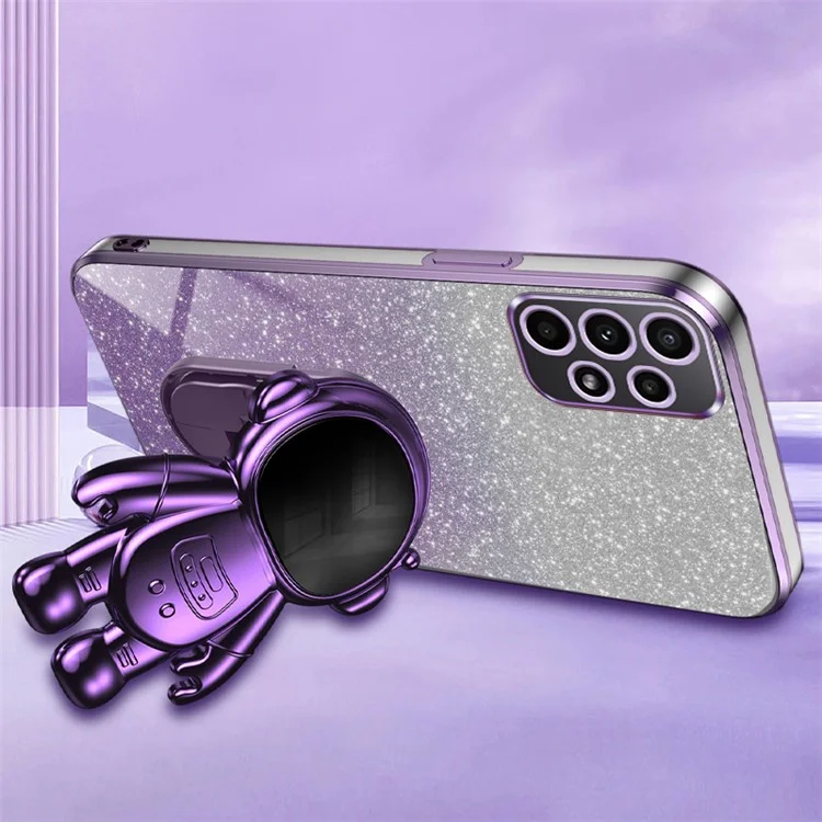 Para Samsung Galaxy A72 5G / 4G Funda PC+TPU Anti-arañazos Cubierta de teléfono con soporte de astronauta - Púrpura