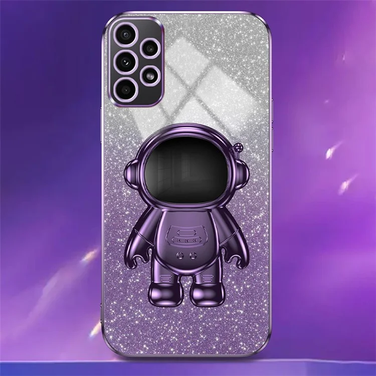 Para Samsung Galaxy A72 5G / 4G Funda PC+TPU Anti-arañazos Cubierta de teléfono con soporte de astronauta - Púrpura