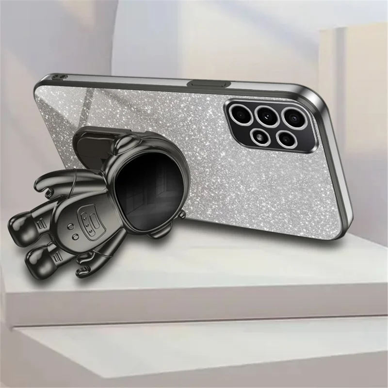 Cell Phone Case for Samsung Galaxy A32 5G / M32 5G PC+TPU Phone Cover with Astronaut Kickstand - Black