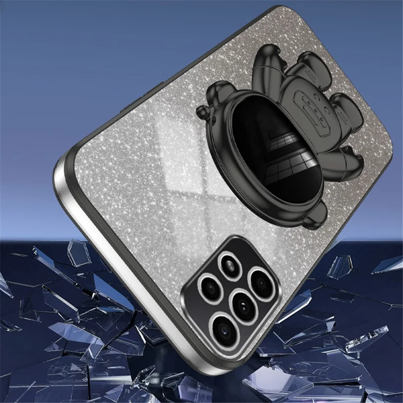 Cell Phone Case for Samsung Galaxy A32 5G / M32 5G PC+TPU Phone Cover with Astronaut Kickstand - Black