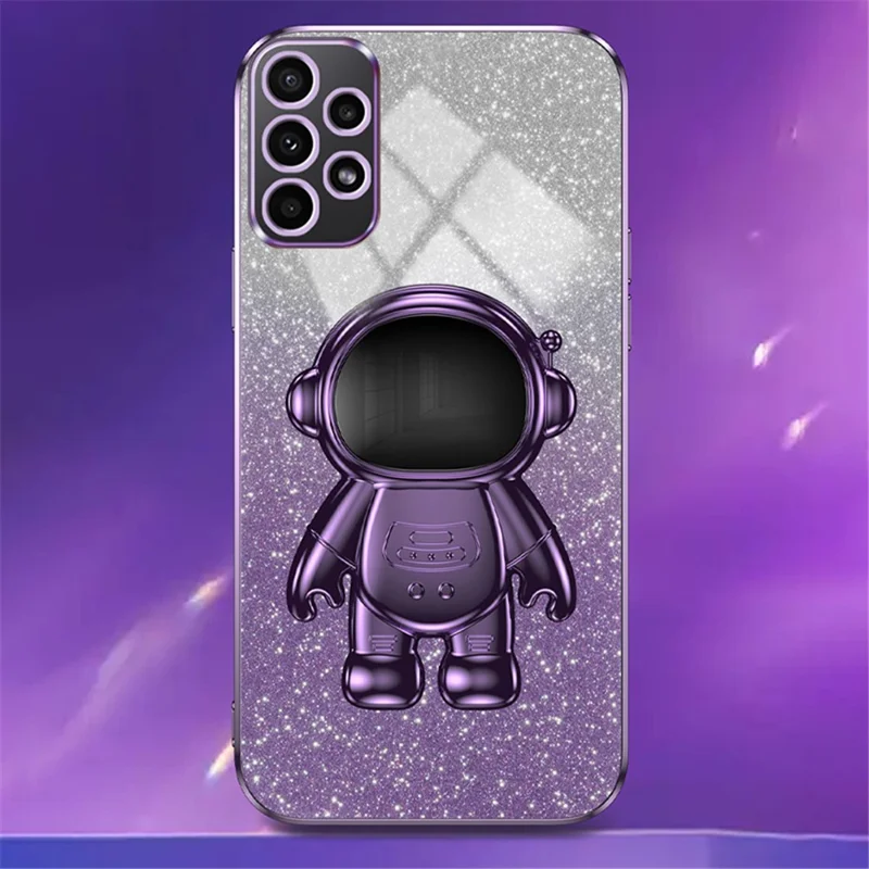 Custodia per telefono cellulare per Samsung Galaxy A32 5G / M32 5G PC+TPU Custodia per telefono con supporto per astronauta - Viola