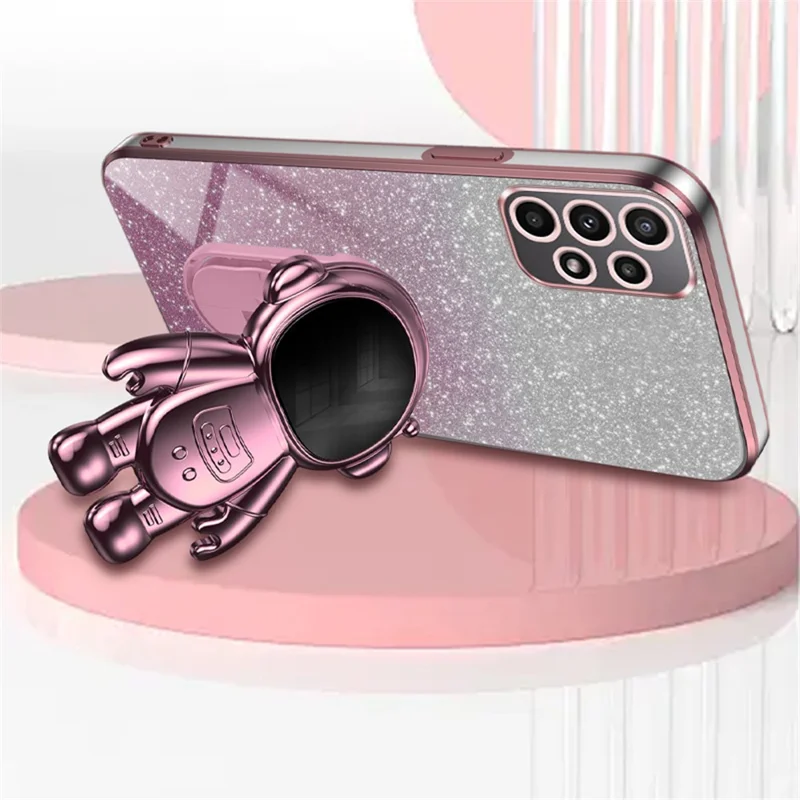 Cell Phone Case for Samsung Galaxy A32 5G / M32 5G PC+TPU Phone Cover with Astronaut Kickstand - Pink